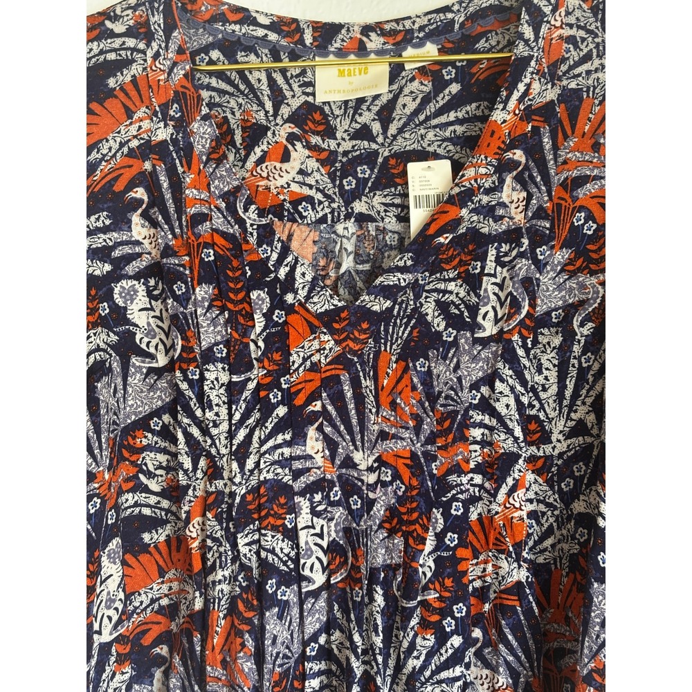 Maeve Anthropologie Navy Orange Tropical Flamingo Print Blouse Medium NWT - Picture 9 of 9